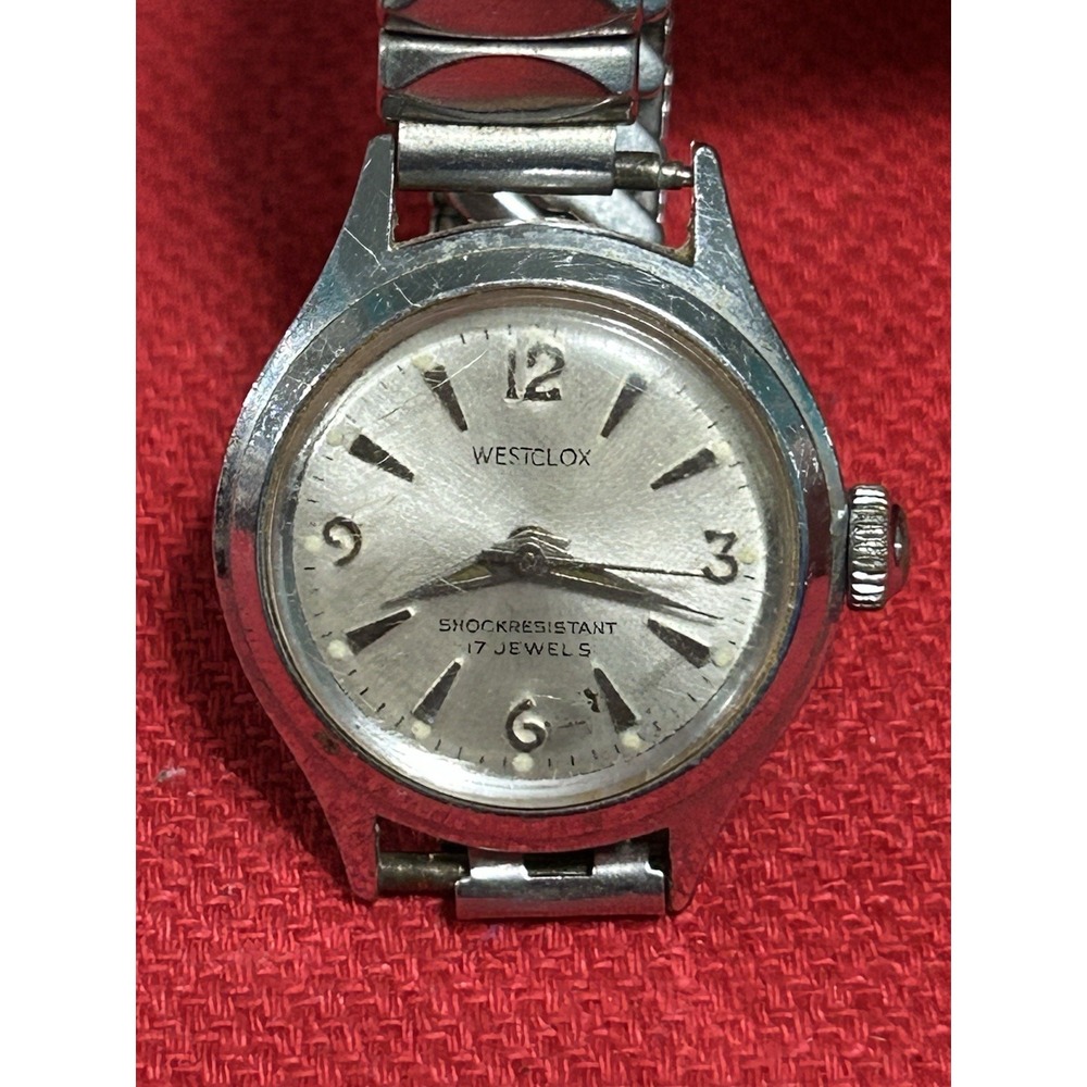 Vintage Westclox Watch Women Silver Tone 17 Jewels Stretch Band Manual Wind